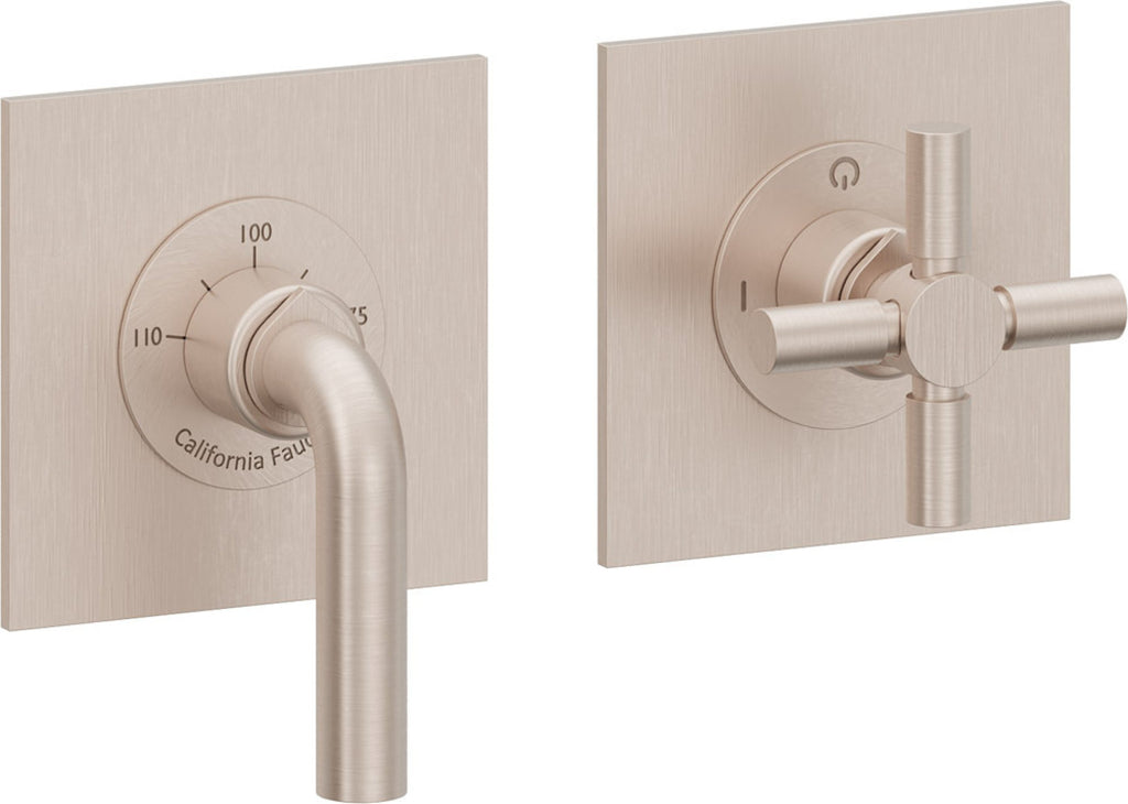 California Faucets Tamalpais StyleTherm Vista™ - Dos Placas Cuadradas (4" c/u) - Níquel Satinado