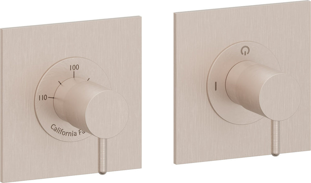 California Faucets Avalon StyleTherm Vista™ - Dos Placas Cuadradas (4" c/u) - Níquel Satinado