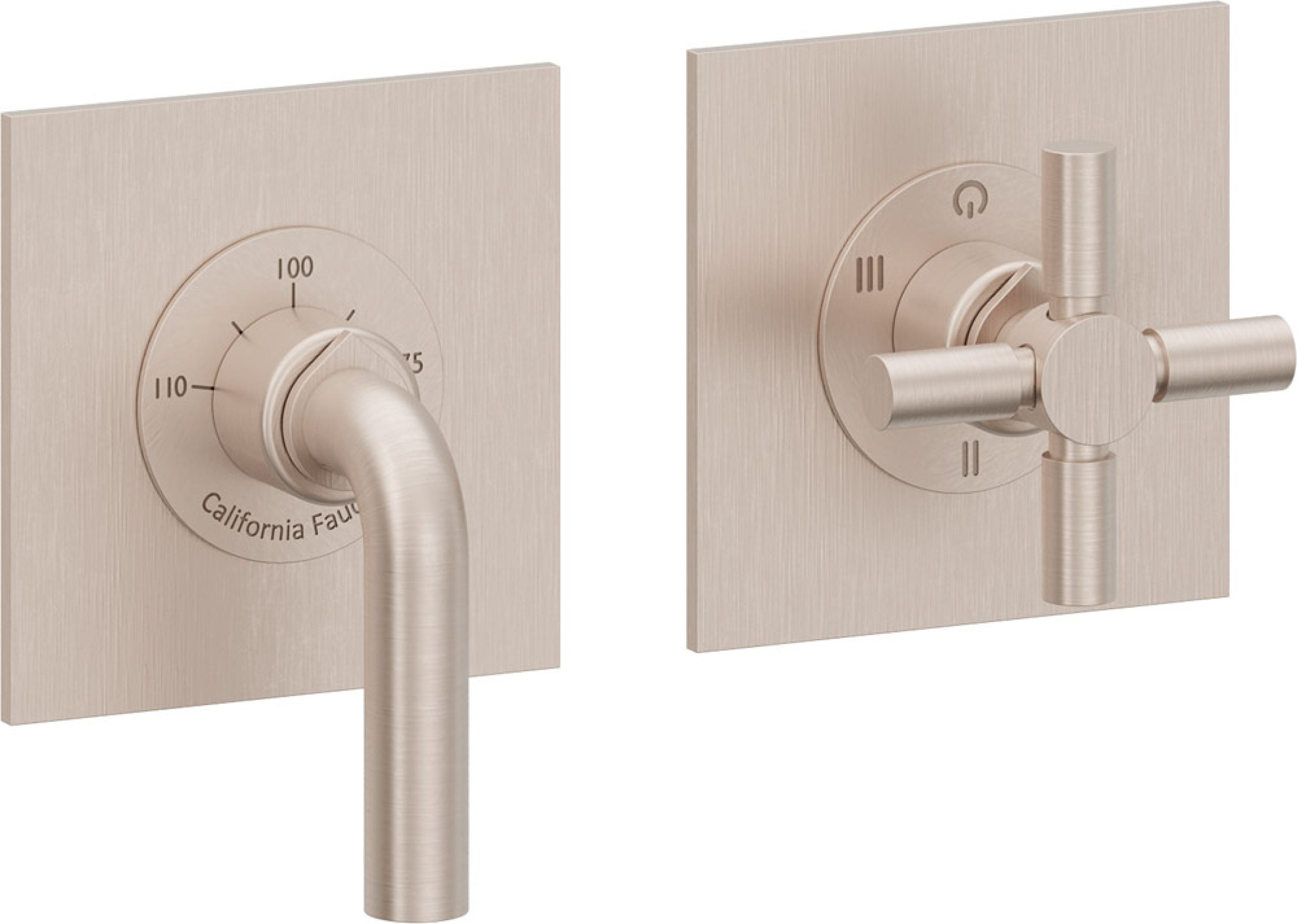 California Faucets Tamalpais StyleTherm Vista™ - Dos Placas Cuadradas (4" c/u) - Níquel Satinado