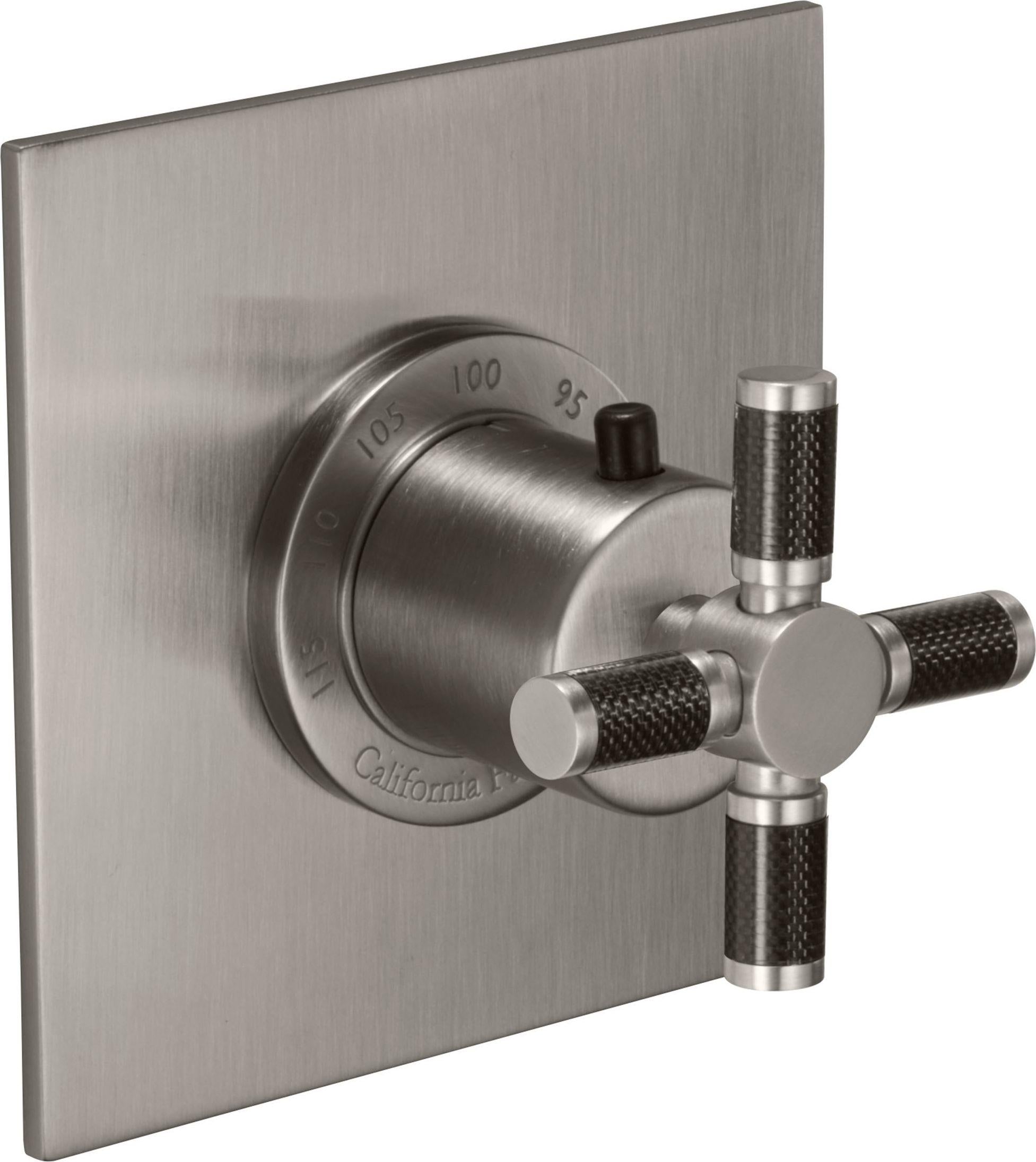 California Faucets Descanso StyleTherm Termostático de 3/4" - Manija de Cruz de Fibra de Carbono - Níquel Satinado