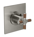California Faucets Descanso StyleTherm Termostático de 3/4" - Manija de Cruz de Teca - Níquel Satinado