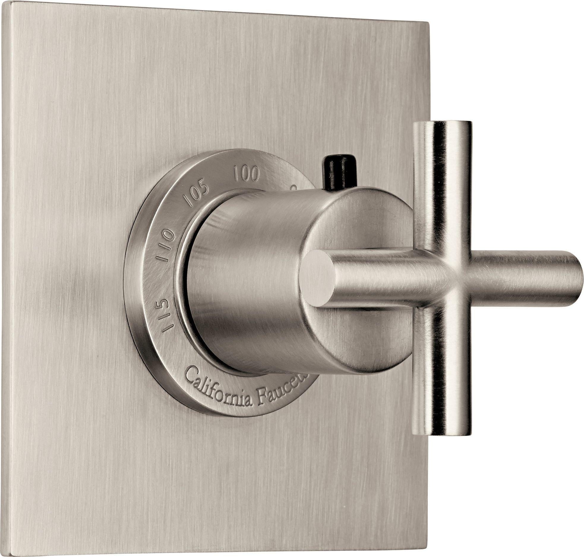 California Faucets Tiburon Termostática StyleTherm de 3/4" - Manija de Cruz - Níquel Satinado