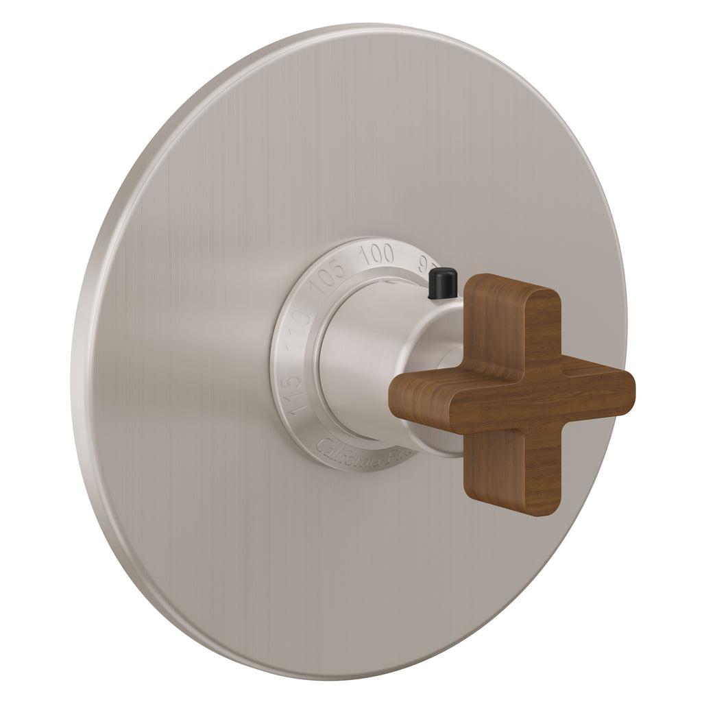 California Faucets San Elijo StyleTherm Termostático de 3/4" - Placa Redonda - Base Cuadrada - Níquel Satinado