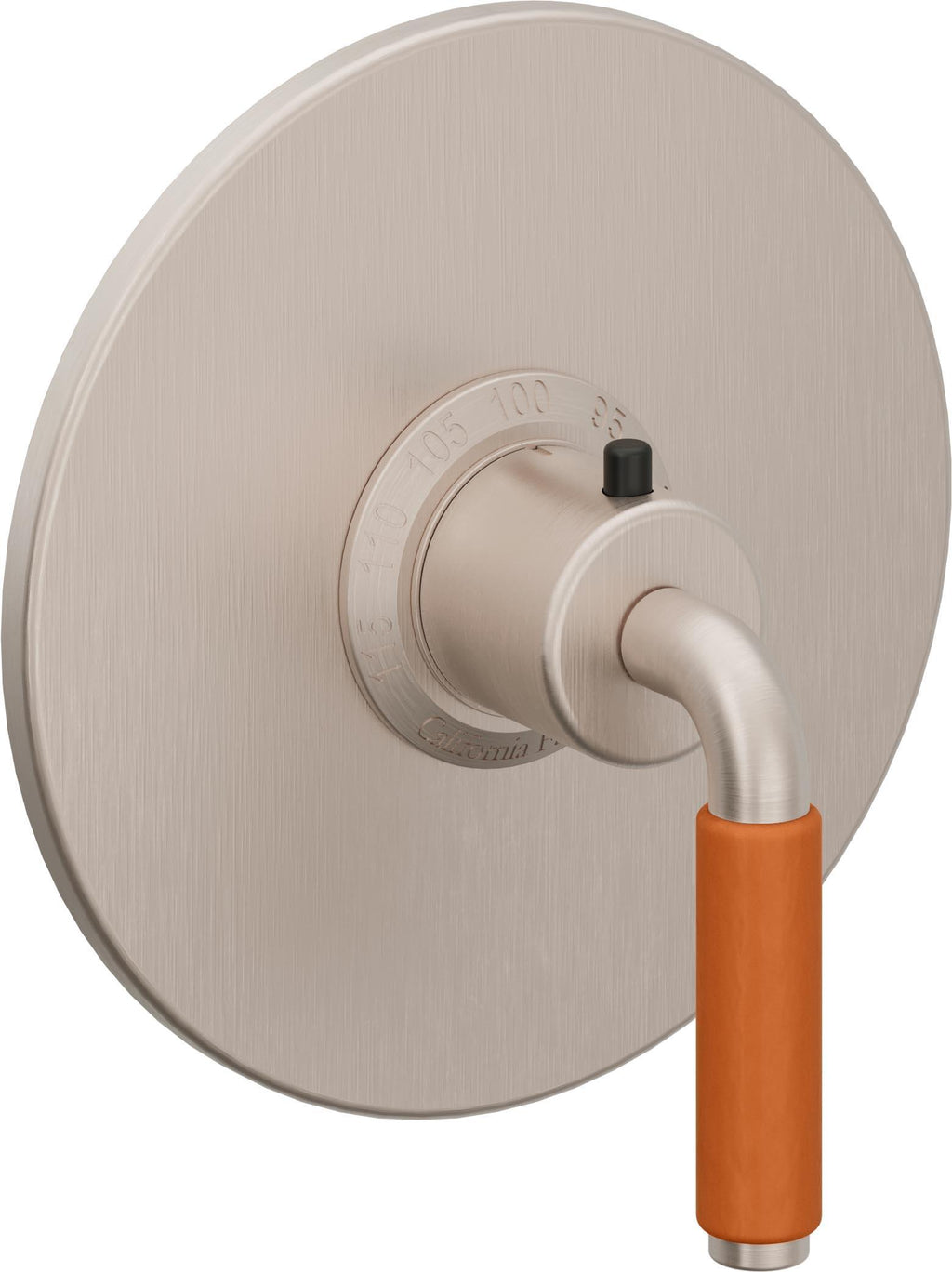 California Faucets Cayucos StyleTherm Termostático de 3/4" - Palanca de Porcelana Naranja - Níquel Satinado