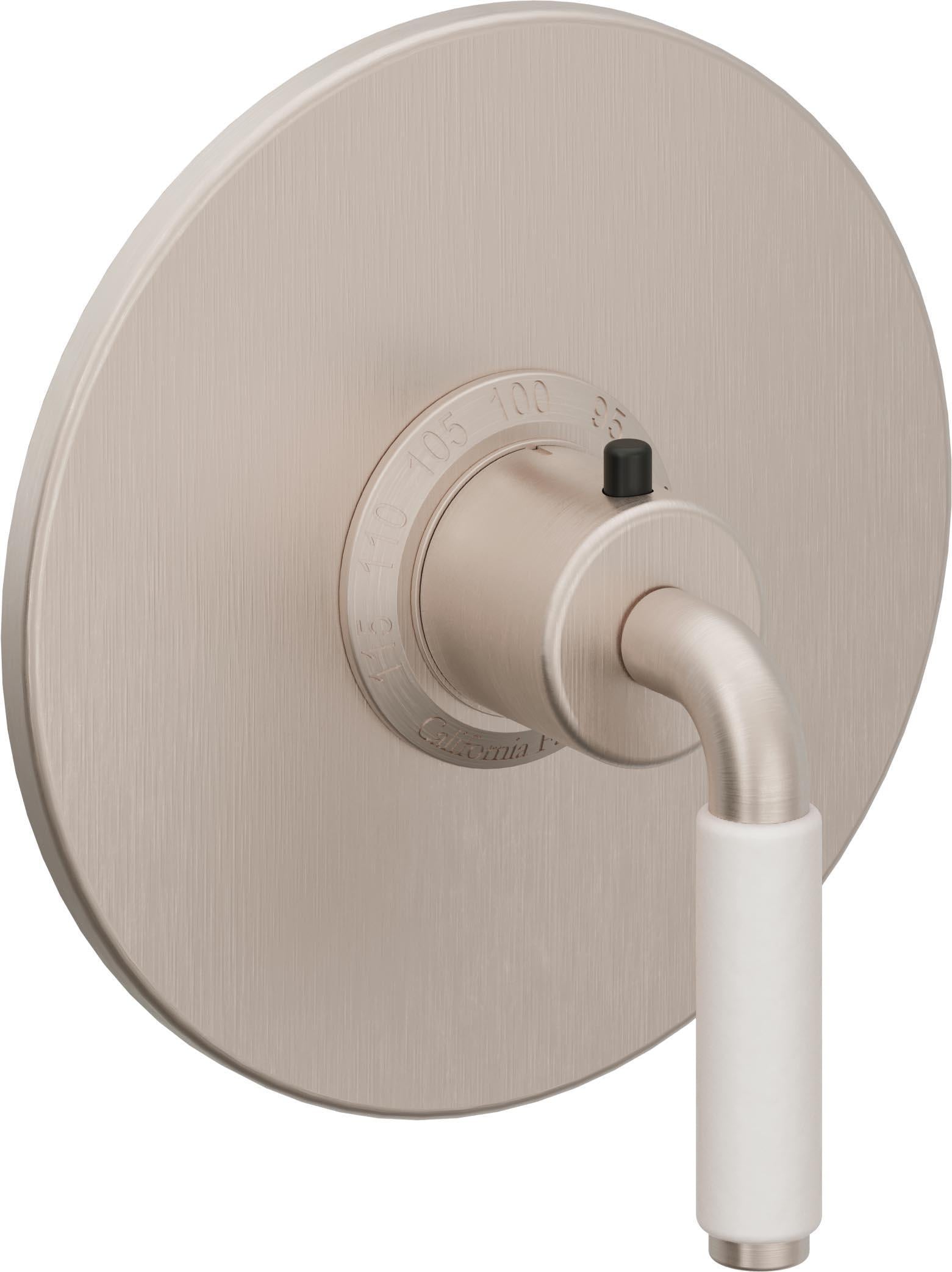 California Faucets Cayucos StyleTherm Termostático de 3/4" - Palanca de Porcelana Blanca - Níquel Satinado