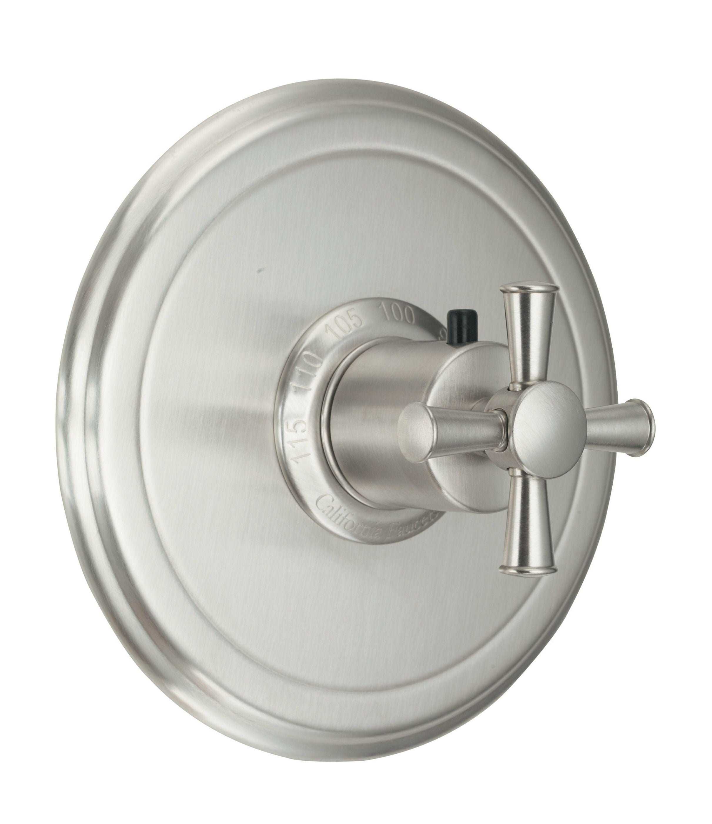 California Faucets Miramar StyleTherm Termostático de 3/4" - Placa Redonda, Manija de Cruz - Níquel Satinado