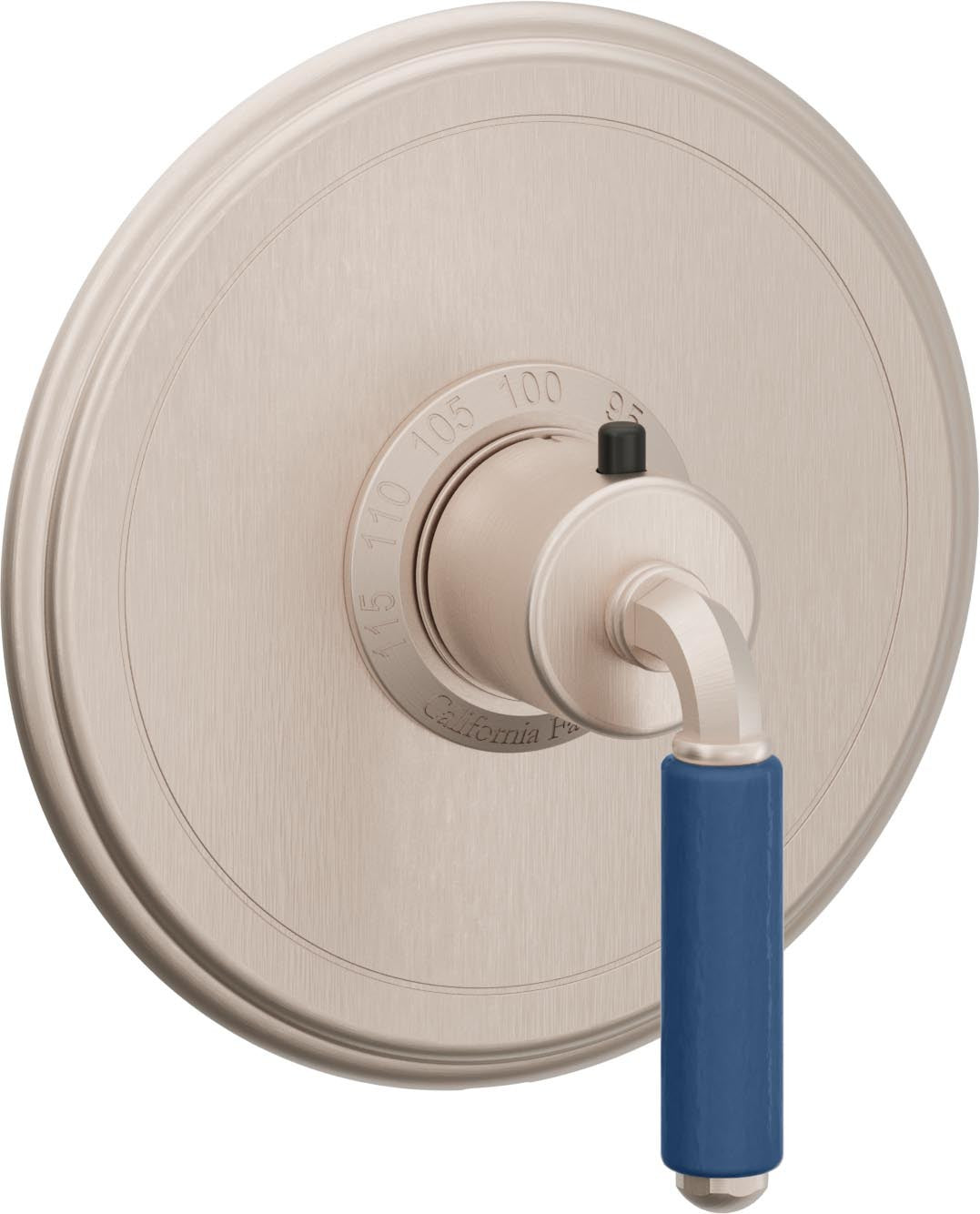 California Faucets Del Mar StyleTherm Termostático de 3/4" - Palanca de Porcelana Azul - Níquel Satinado