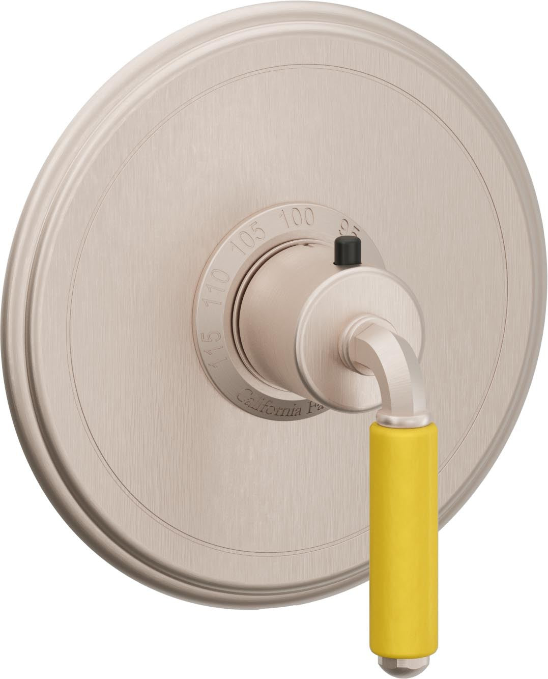 California Faucets Del Mar StyleTherm Termostático de 3/4" - Palanca de Porcelana Amarilla - Níquel Satinado