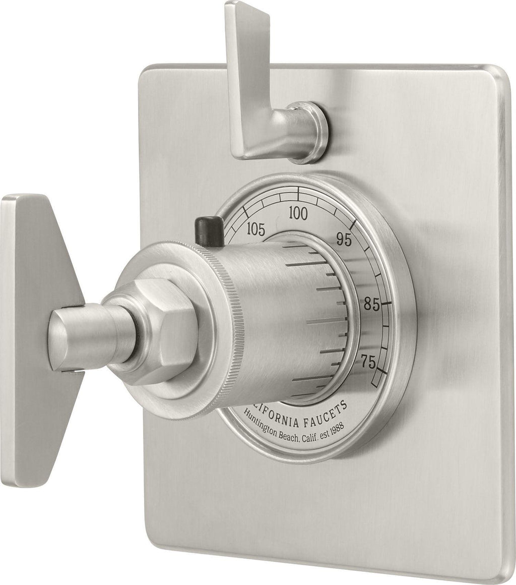California Faucets Steampunk Bay StyleTherm con Control de Volumen Individual - Placa Plana - Níquel Satinado