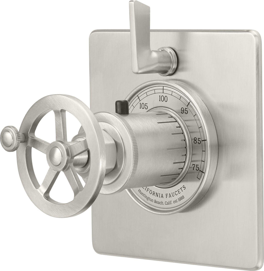 California Faucets Steampunk Bay StyleTherm con Control de Volumen Individual - Placa Plana - Níquel Satinado