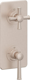 California Faucets Miramar StyleTherm Vista™ - Placa Cuadrada Sencilla (9" x 4"), Cartucho de 2 Salidas No Compartidas, 1 Manija de Palanca y 1 Manija de Cruz