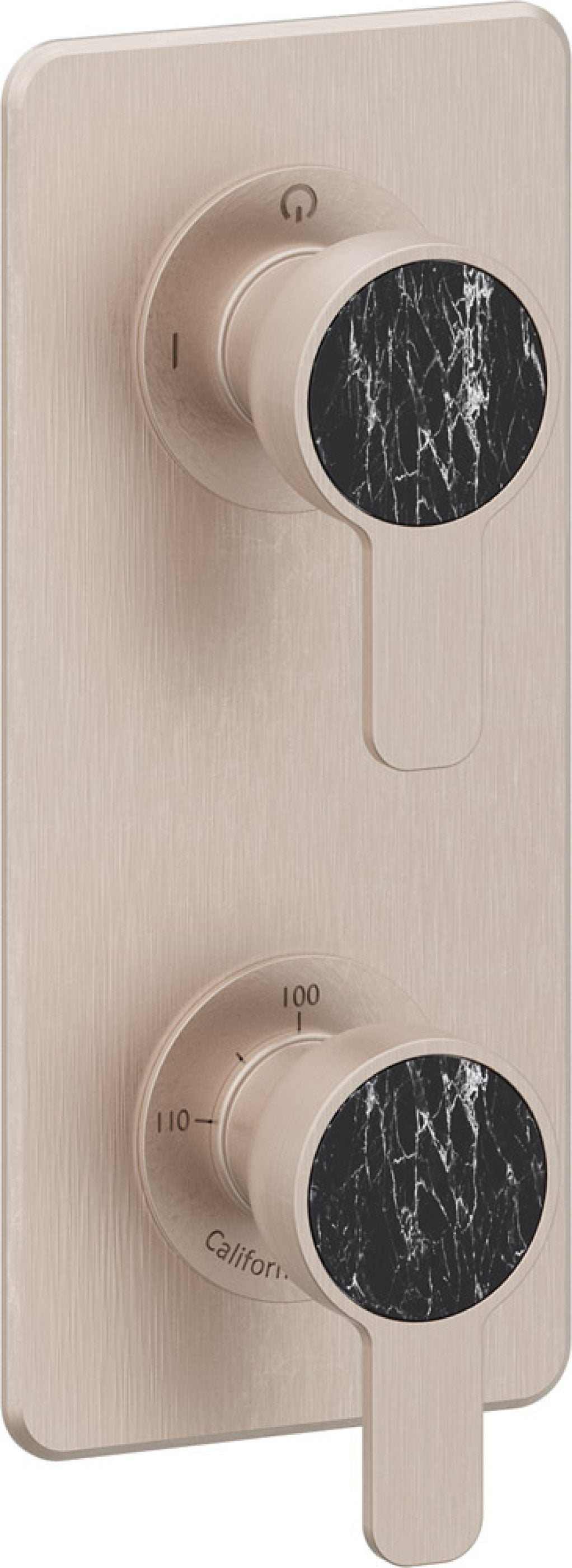 California Faucets Capitola StyleTherm Vista con Control de Dos Salidas y Paro - Placa Quad - Níquel Satinado