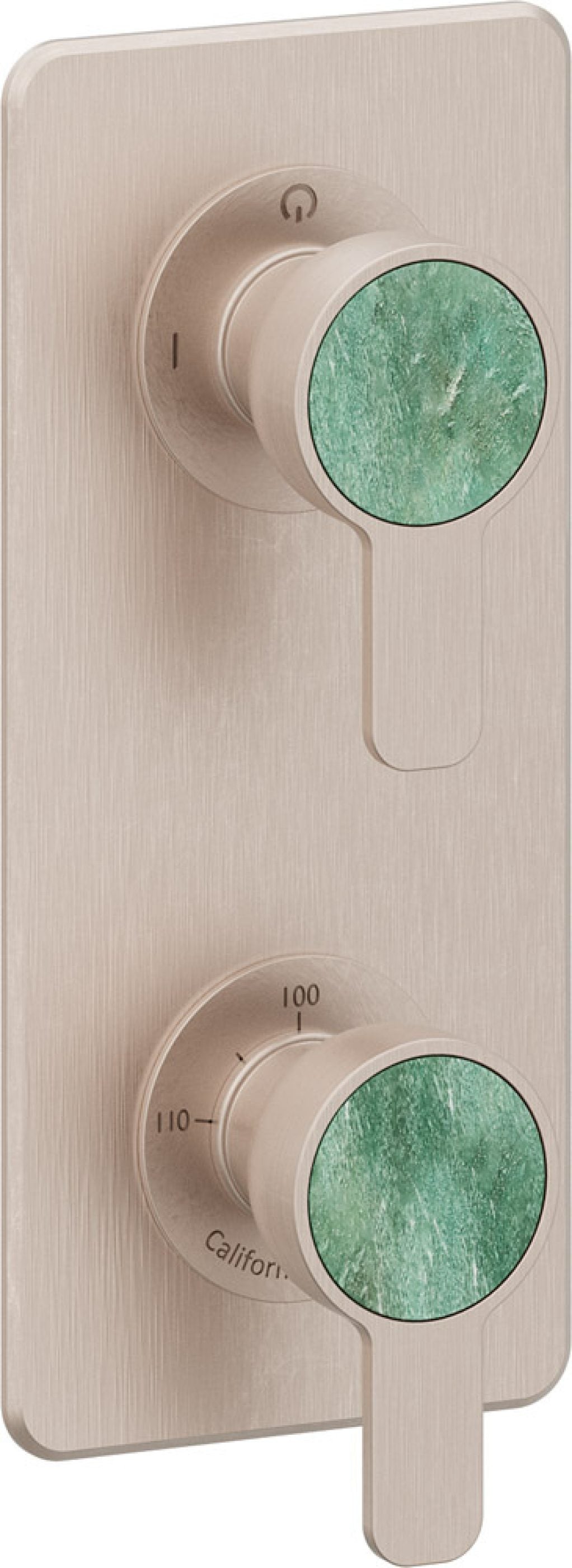 California Faucets Capitola StyleTherm Vista con Control de Dos Salidas y Paro - Placa Quad - Níquel Satinado