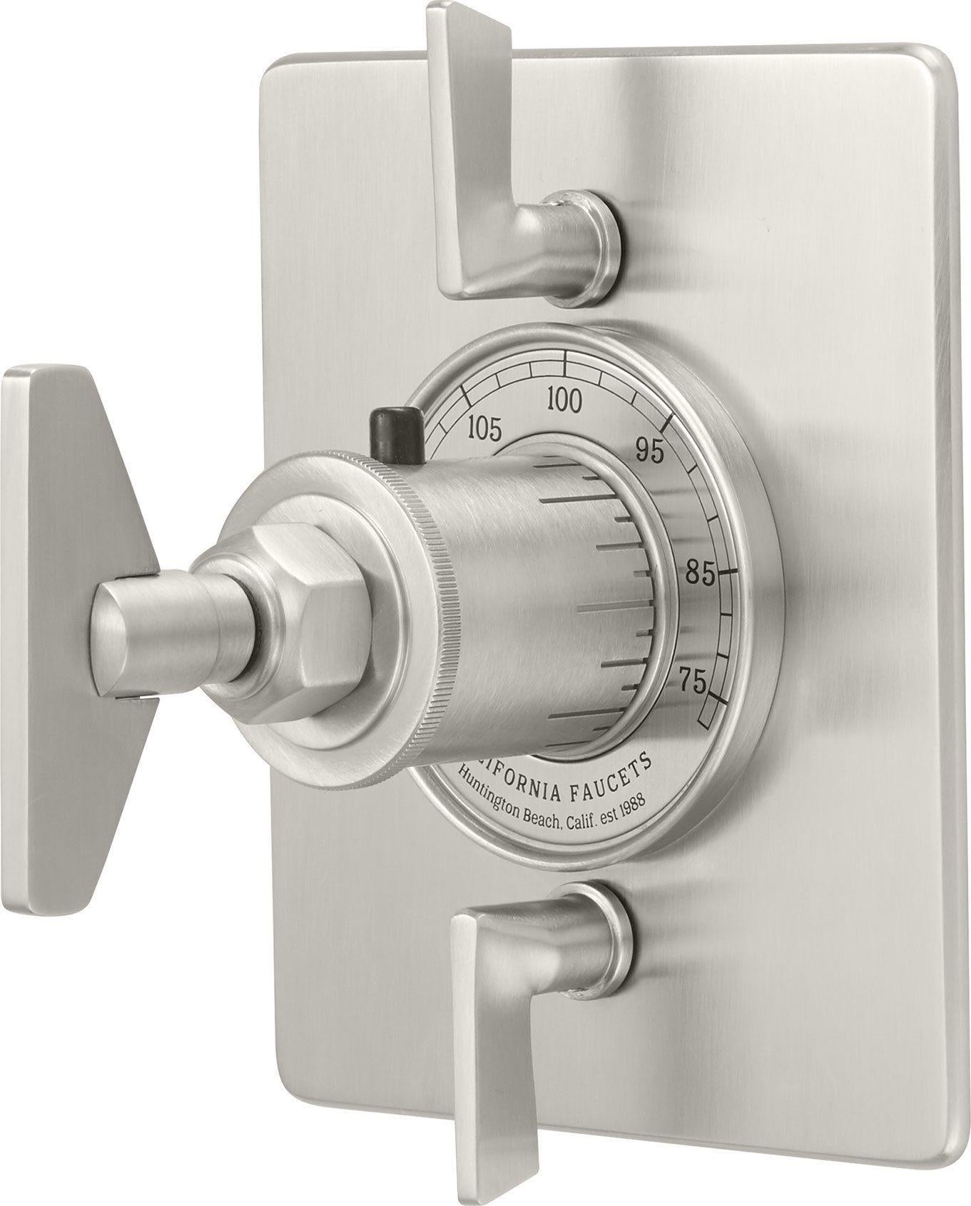 California Faucets Steampunk Bay StyleTherm con Control de Volumen Doble - Placa Plana - Níquel Satinado