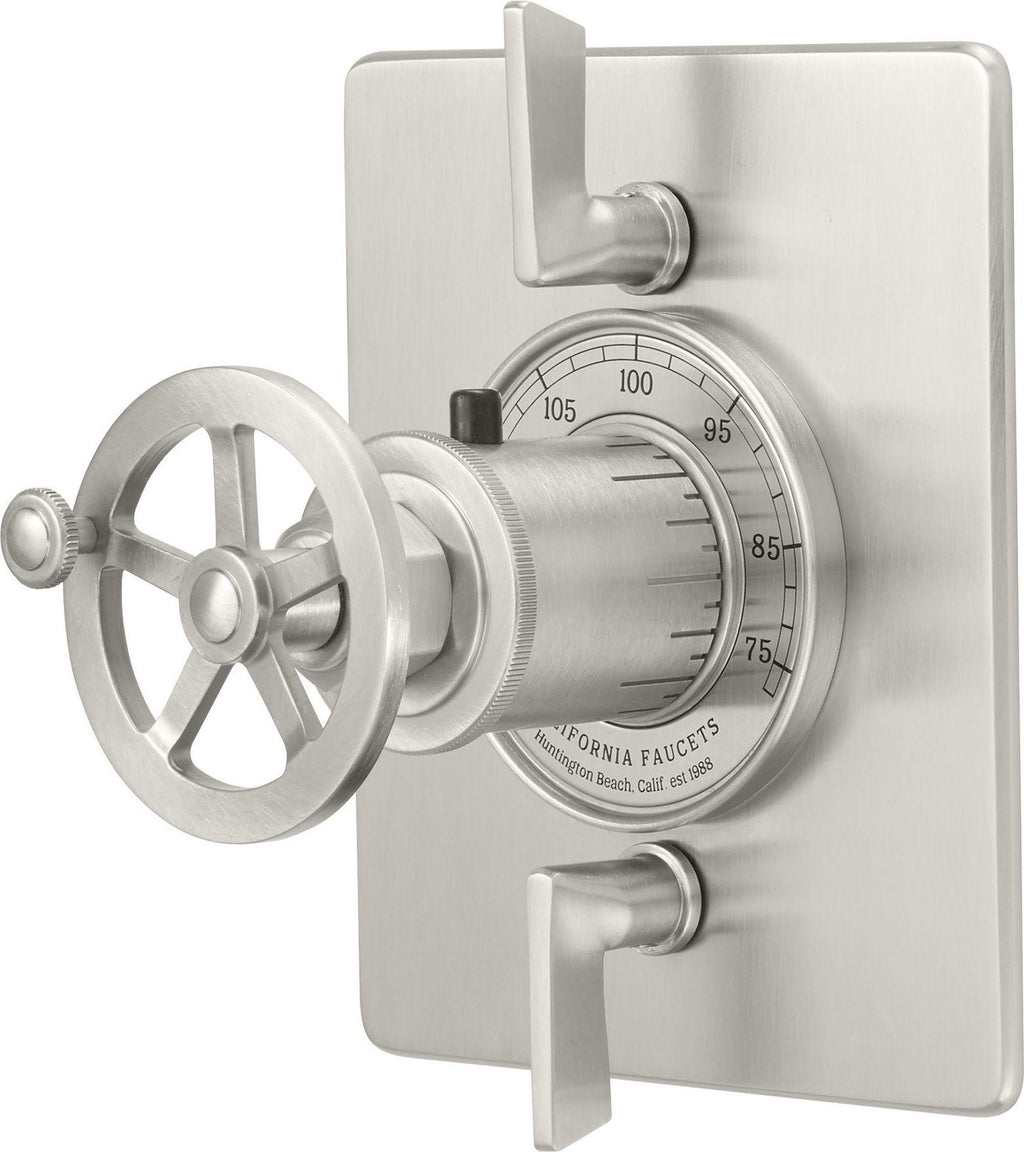 California Faucets Steampunk Bay StyleTherm con Control de Volumen Doble - Placa Plana - Níquel Satinado