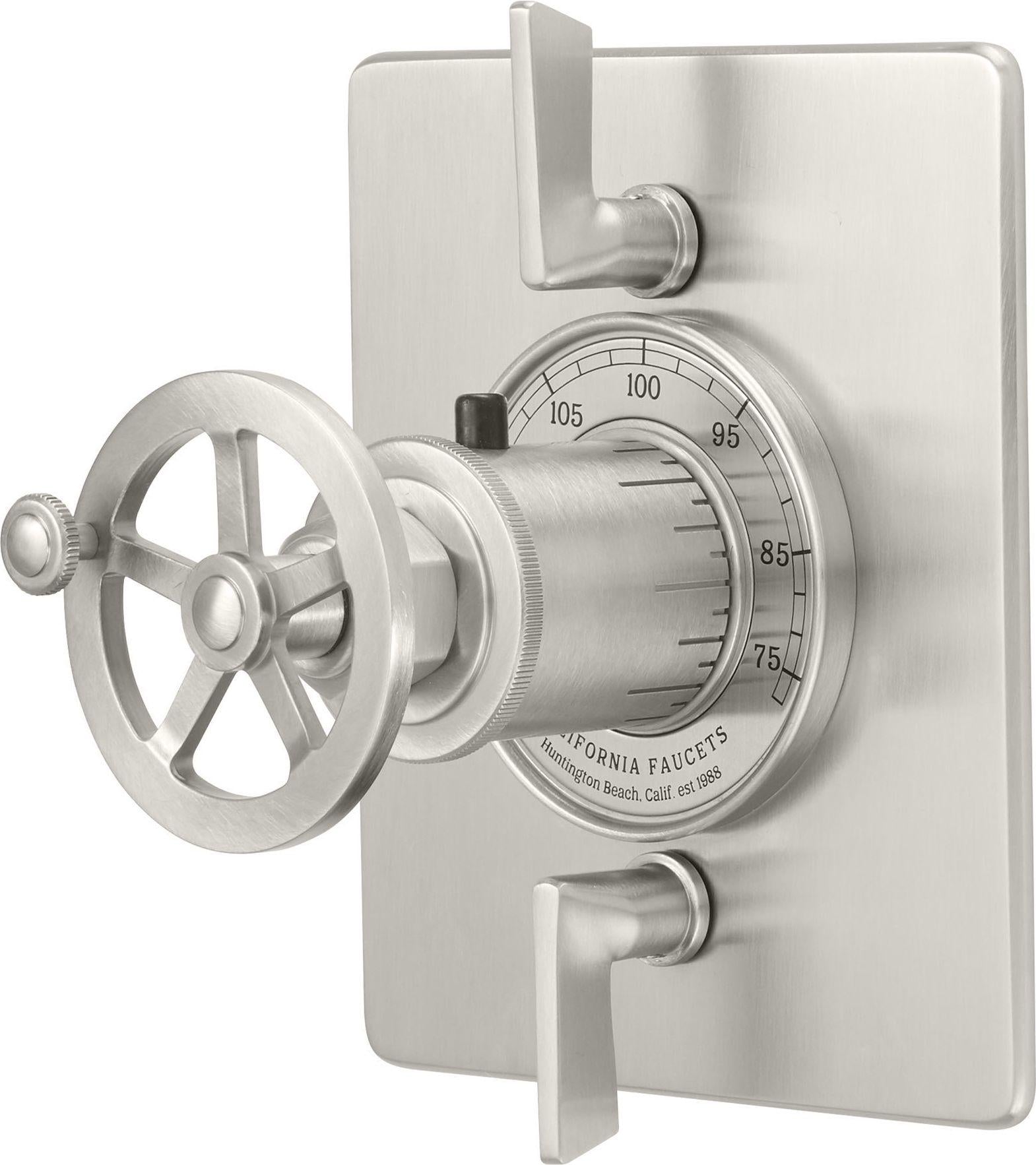 California Faucets Steampunk Bay StyleTherm con Control de Volumen Doble - Placa Plana - Níquel Satinado