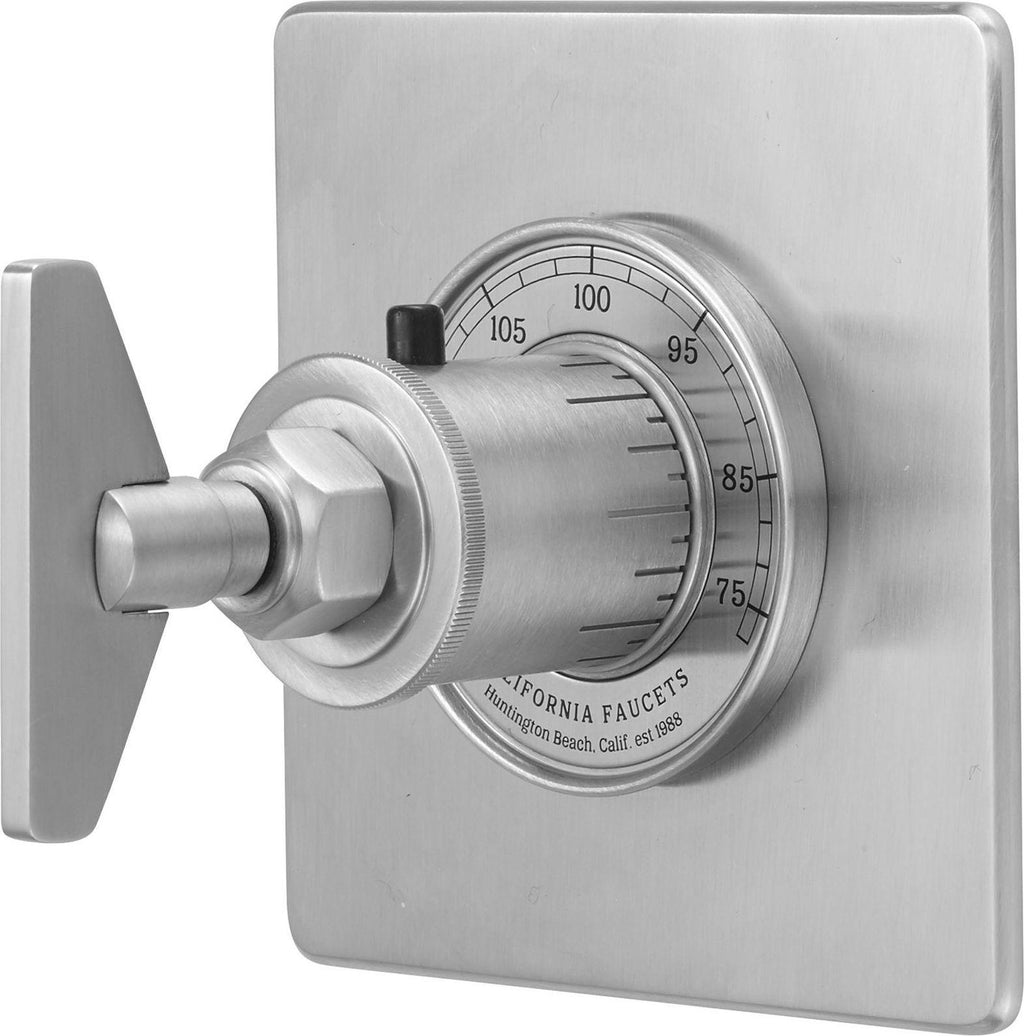 California Faucets Steampunk Bay StyleTherm Termostático de 3/4" - Placa Plana - Níquel Satinado