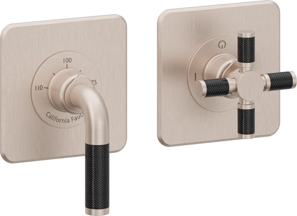 California Faucets Descanso StyleTherm Vista™ - Dos Placas Cuadradas (4" x 4" c/u) - Níquel Satinado