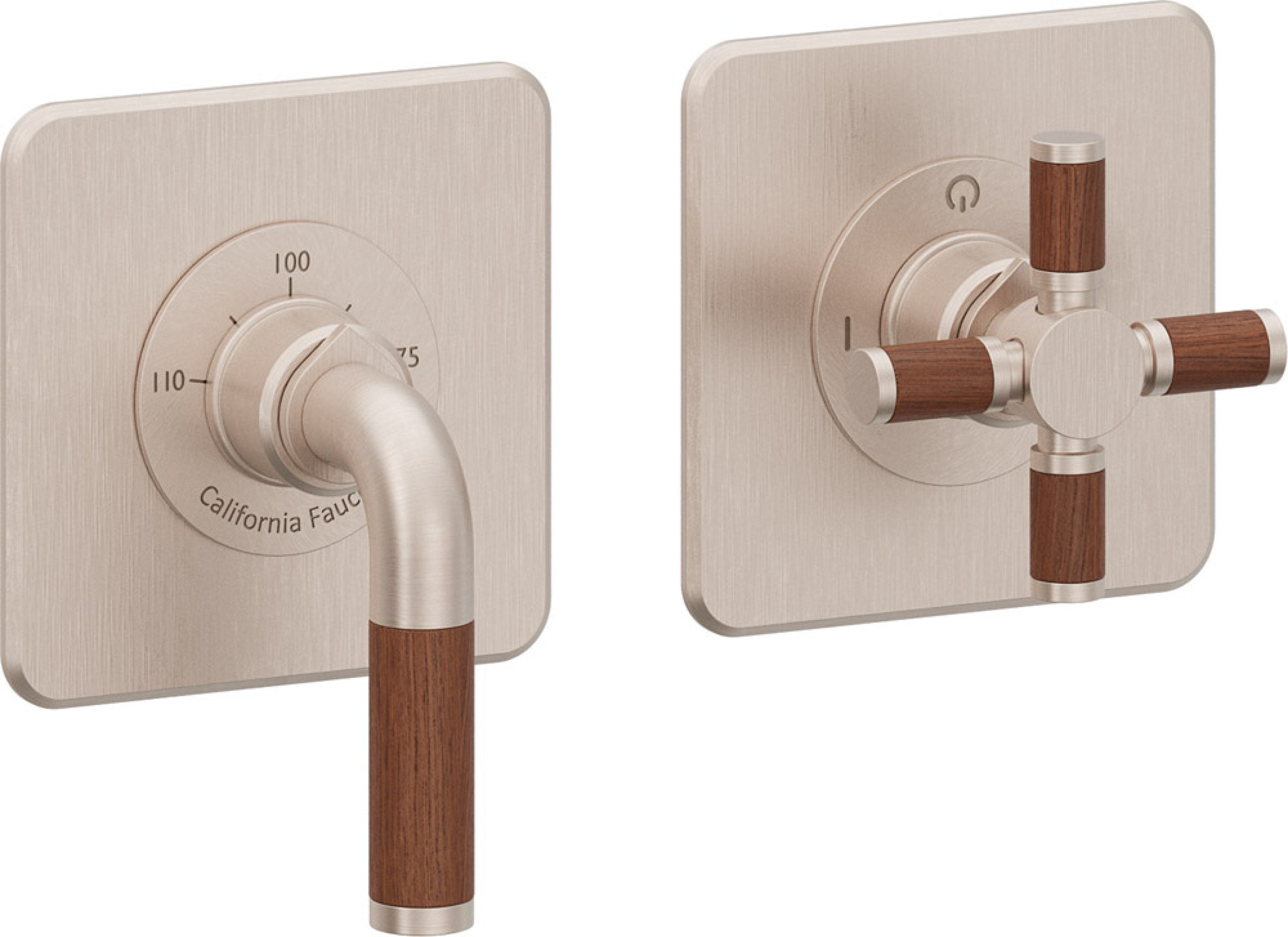 California Faucets Descanso StyleTherm Vista™ - Dos Placas Cuadradas (4" x 4" c/u) - Níquel Satinado