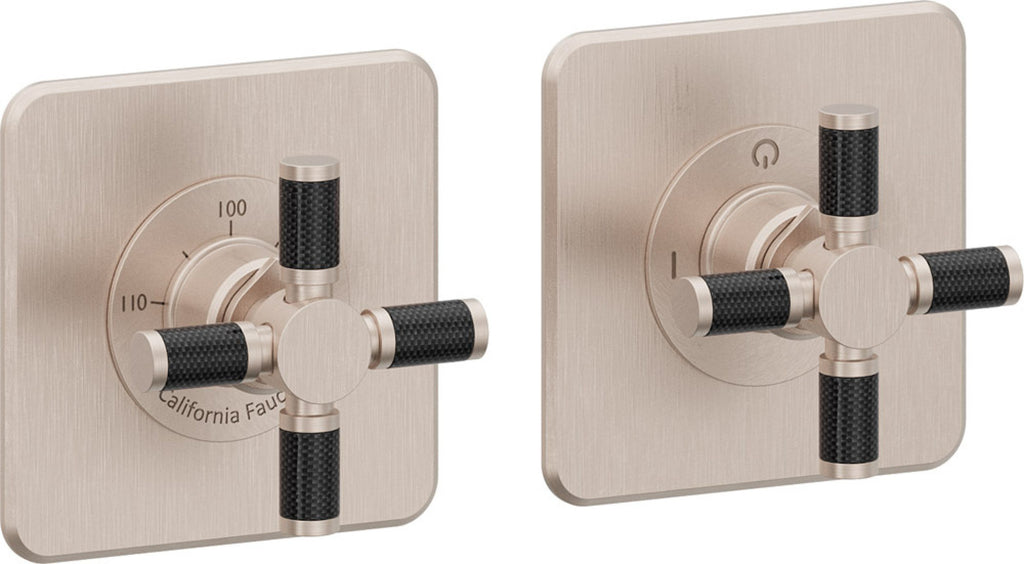 California Faucets Descanso StyleTherm Vista™ - Dos Placas Cuadradas (4" x 4" c/u) - Níquel Satinado