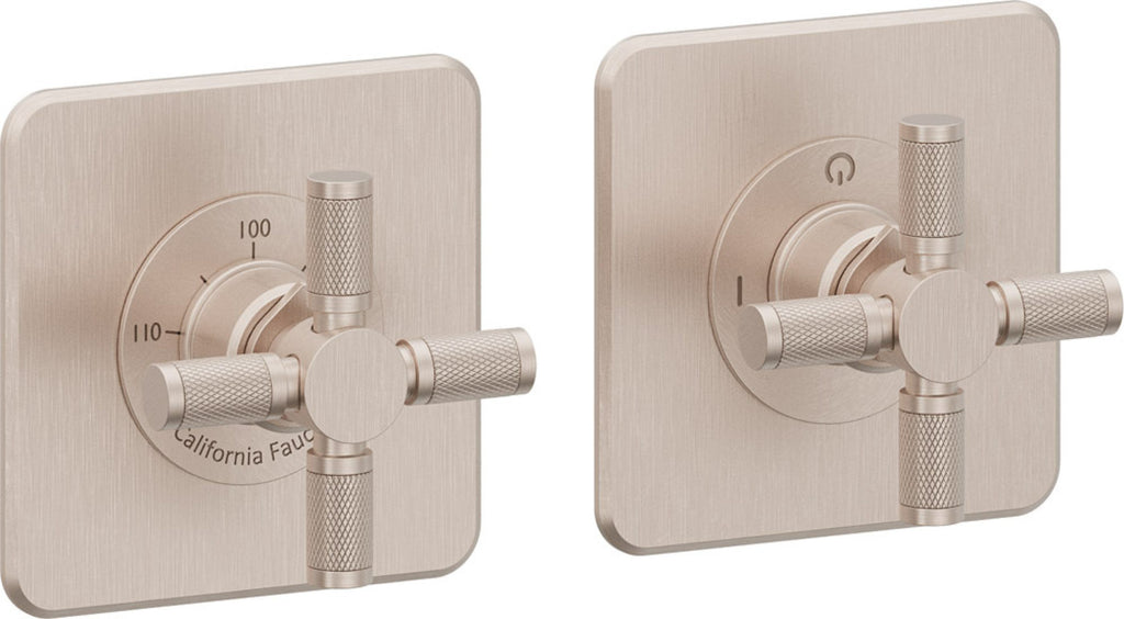 California Faucets Descanso StyleTherm Vista™ - Dos Placas Cuadradas (4" x 4" c/u) - Níquel Satinado