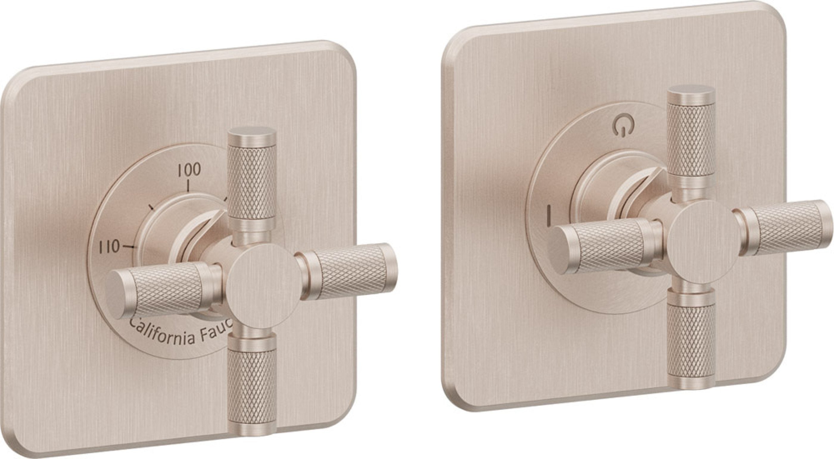 California Faucets Descanso StyleTherm Vista™ - Dos Placas Cuadradas (4" x 4" c/u) - Níquel Satinado