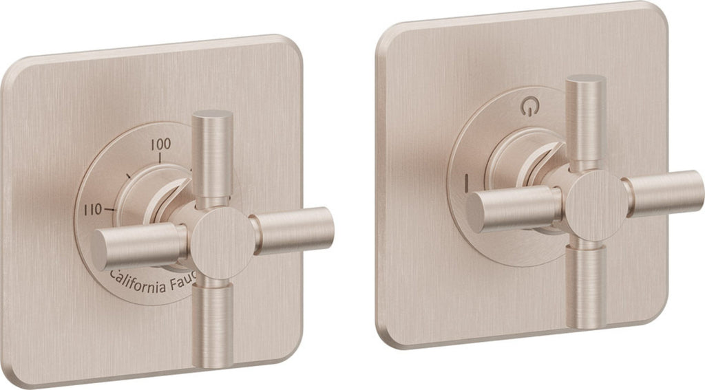 California Faucets Descanso StyleTherm Vista™ - Dos Placas Cuadradas (4" x 4" c/u) - Níquel Satinado