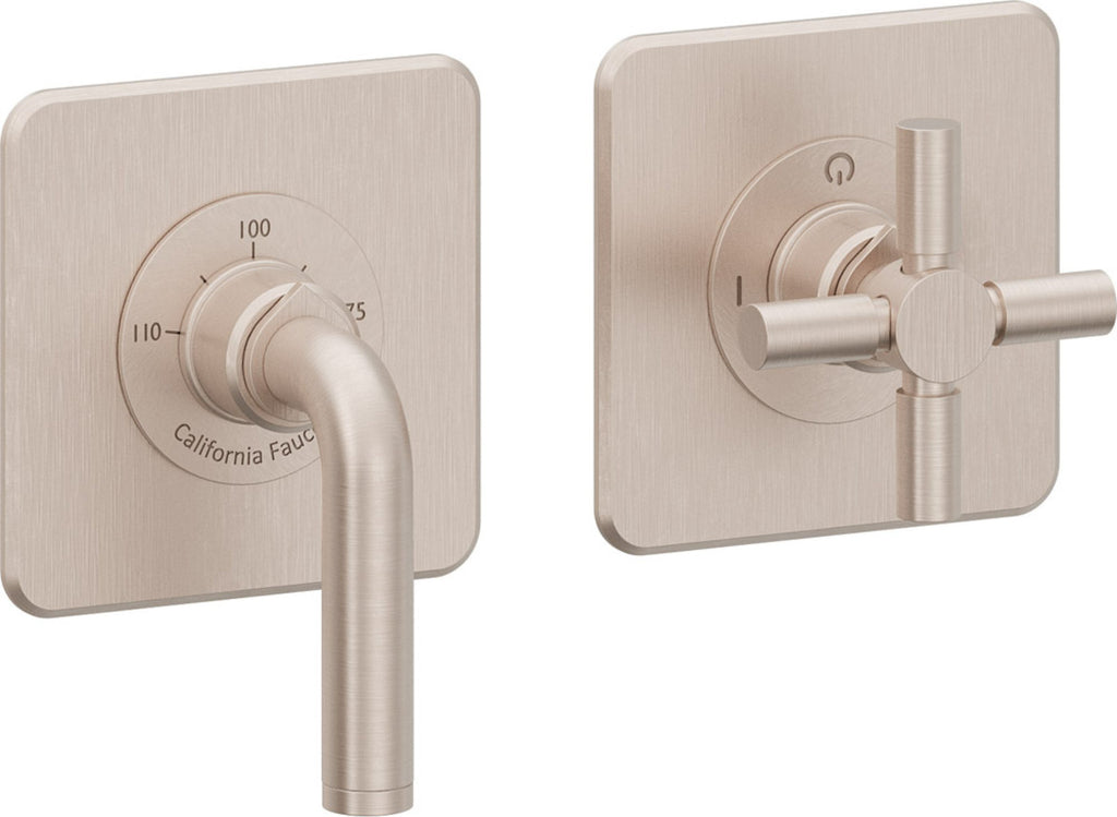 California Faucets Descanso StyleTherm Vista™ - Dos Placas Cuadradas (4" x 4" c/u) - Níquel Satinado