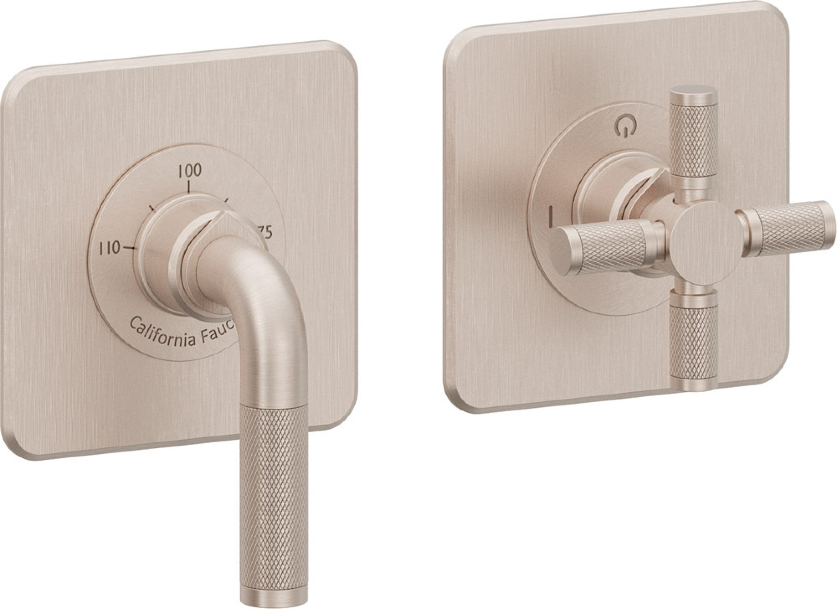 California Faucets Descanso StyleTherm Vista™ - Dos Placas Cuadradas (4" x 4" c/u) - Níquel Satinado