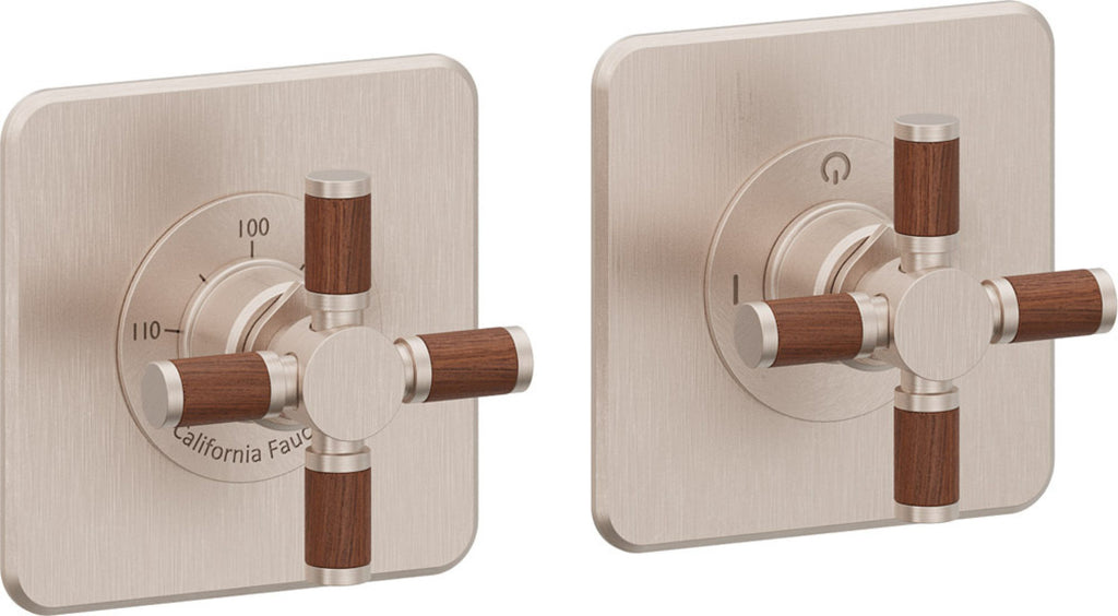 California Faucets Descanso StyleTherm Vista™ - Dos Placas Cuadradas (4" x 4" c/u) - Níquel Satinado