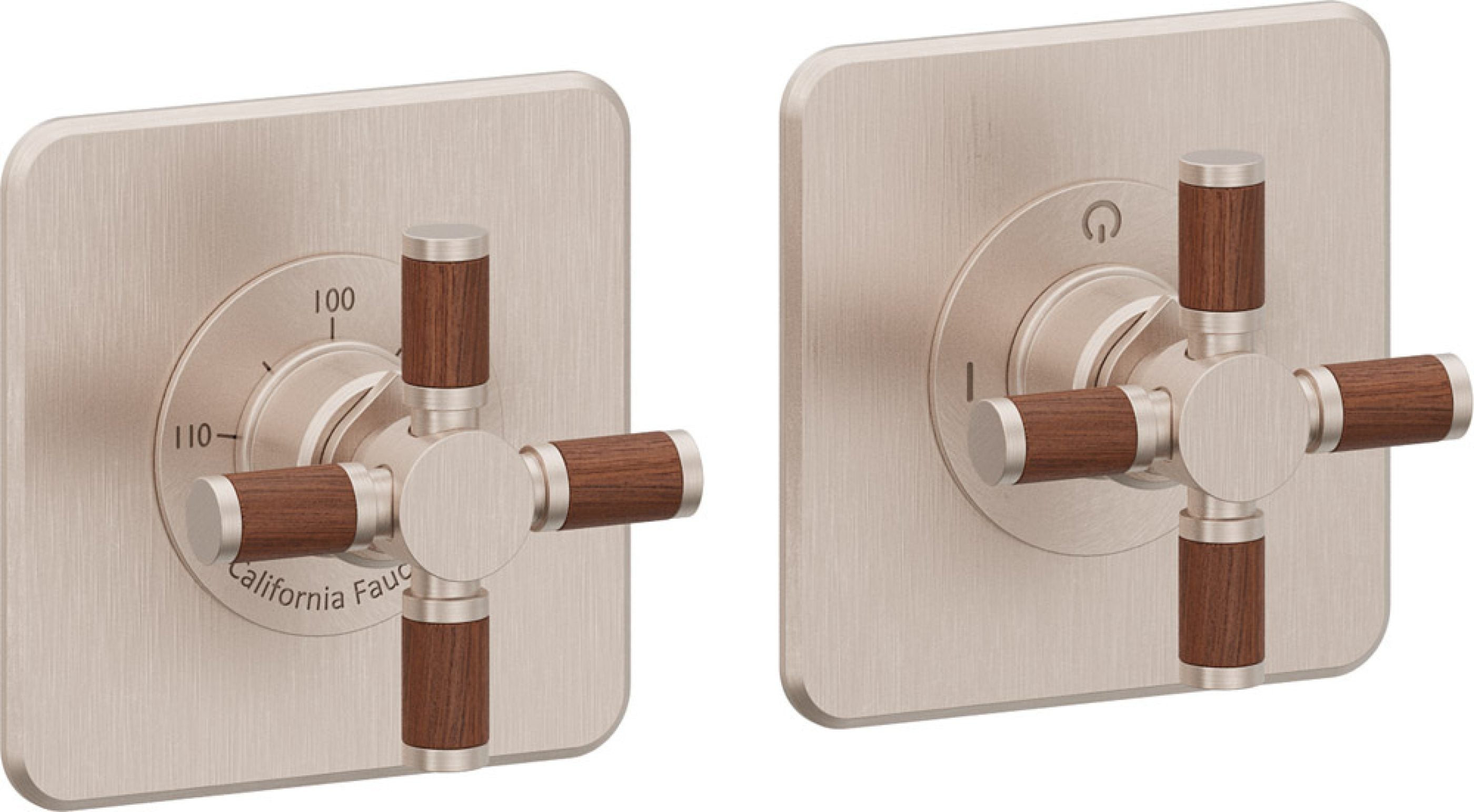 California Faucets Descanso StyleTherm Vista™ - Dos Placas Cuadradas (4" x 4" c/u) - Níquel Satinado