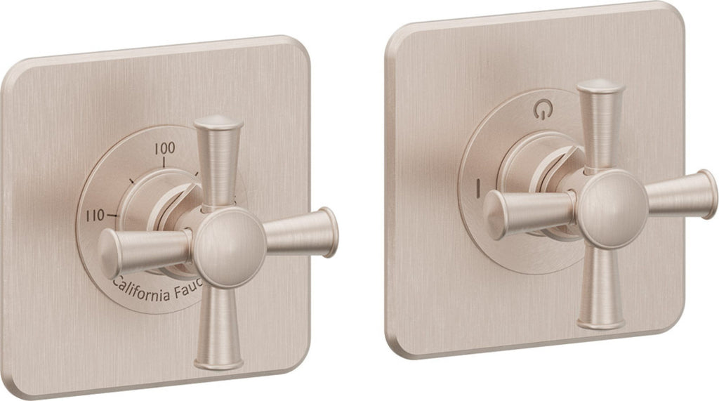 California Faucets Miramar StyleTherm Vista™ - Dos Placas Cuadradas (4" x 4" c/u) - Níquel Satinado