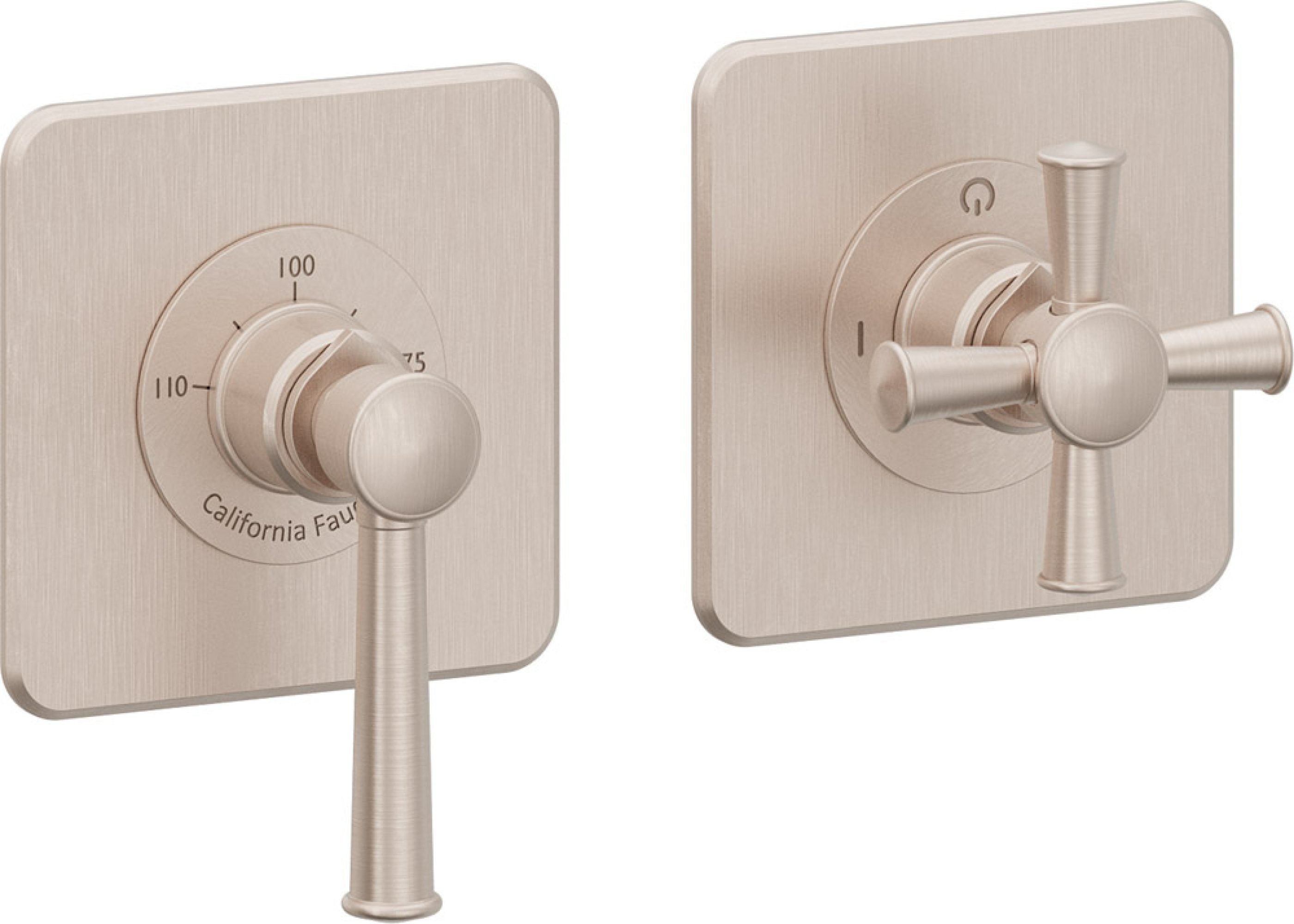 California Faucets Miramar StyleTherm Vista™ - Dos Placas Cuadradas (4" x 4" c/u) - Níquel Satinado