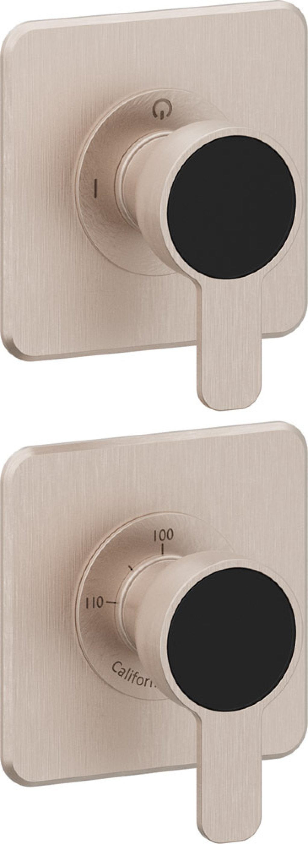 California Faucets Capitola StyleTherm Vista con Control de Dos Salidas - Placa Doble Quad - Níquel Satinado