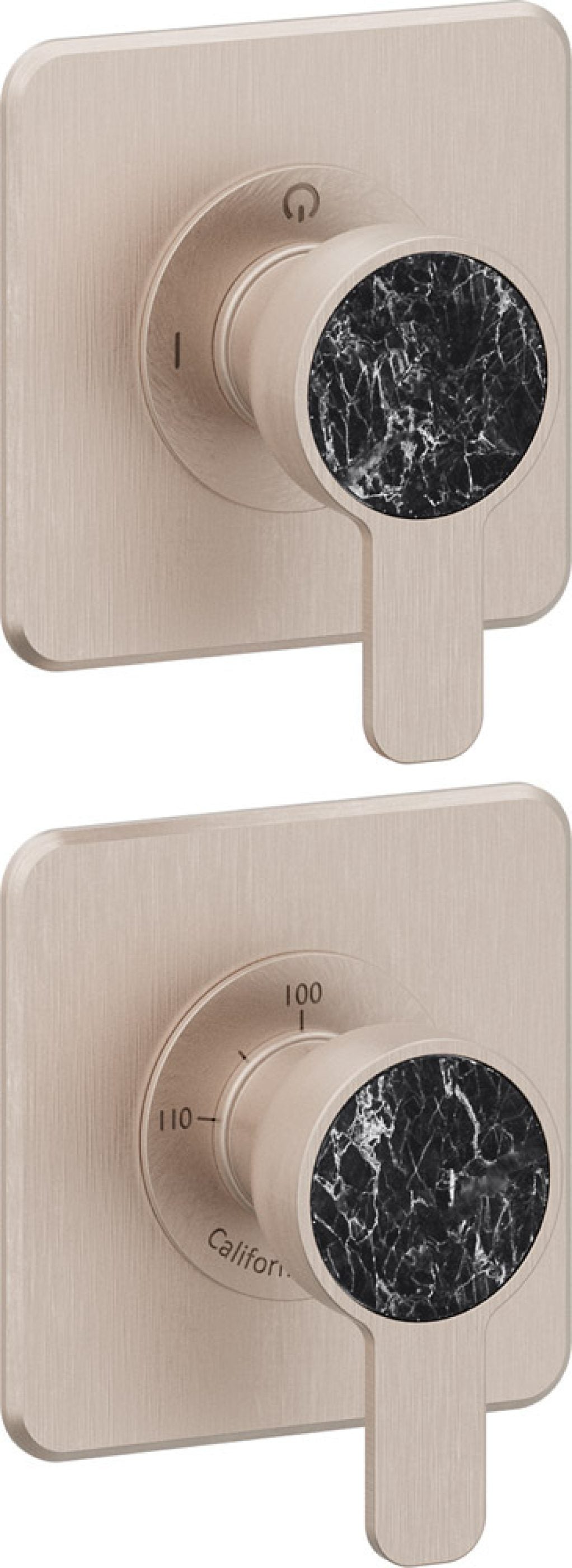 California Faucets Capitola StyleTherm Vista con Control de Dos Salidas - Placa Doble Quad - Níquel Satinado