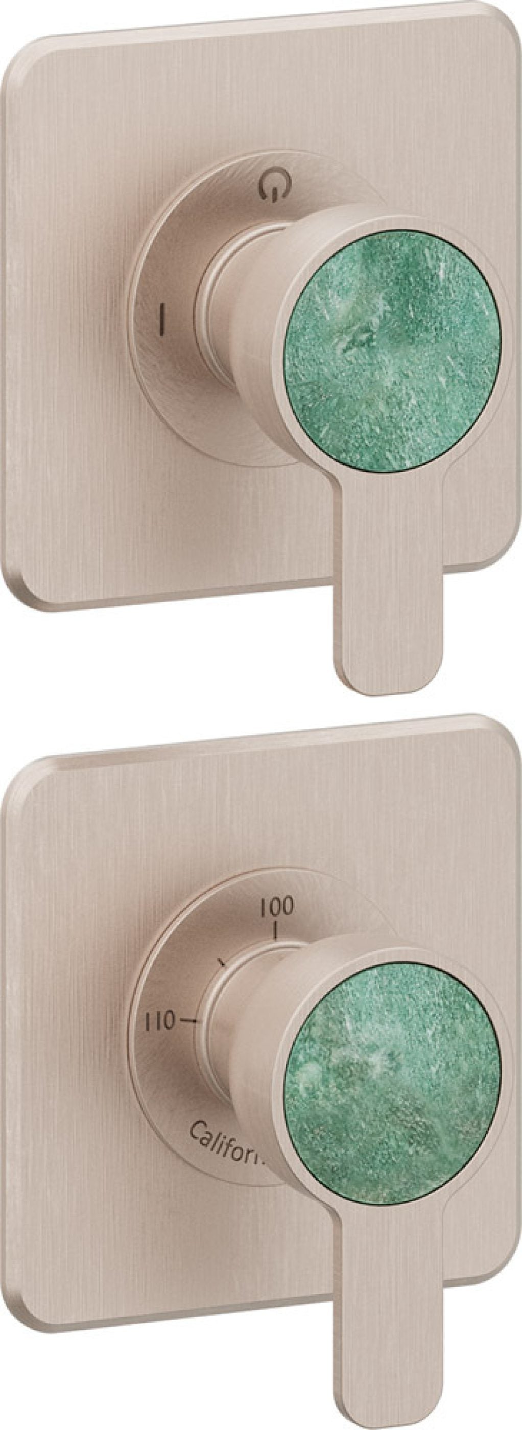 California Faucets Capitola StyleTherm Vista con Control de Dos Salidas - Placa Doble Quad - Níquel Satinado