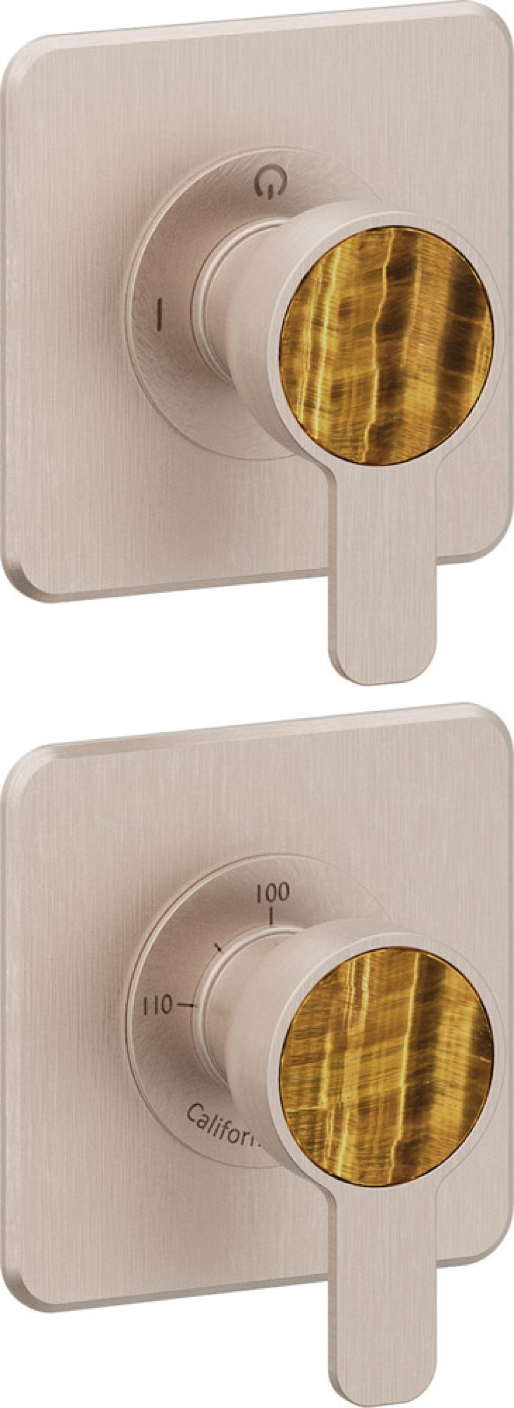 California Faucets Capitola StyleTherm Vista con Control de Dos Salidas - Placa Doble Quad - Níquel Satinado