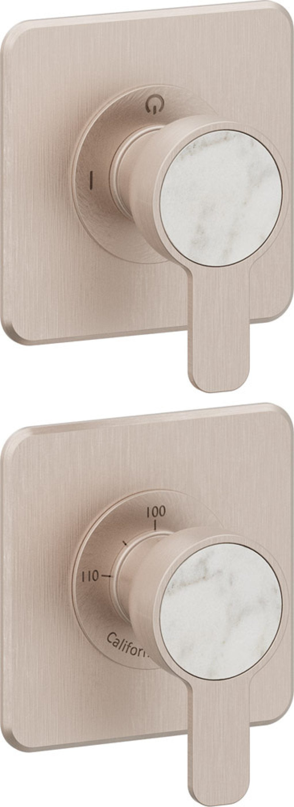 California Faucets Capitola StyleTherm Vista con Control de Dos Salidas - Placa Doble Quad - Níquel Satinado