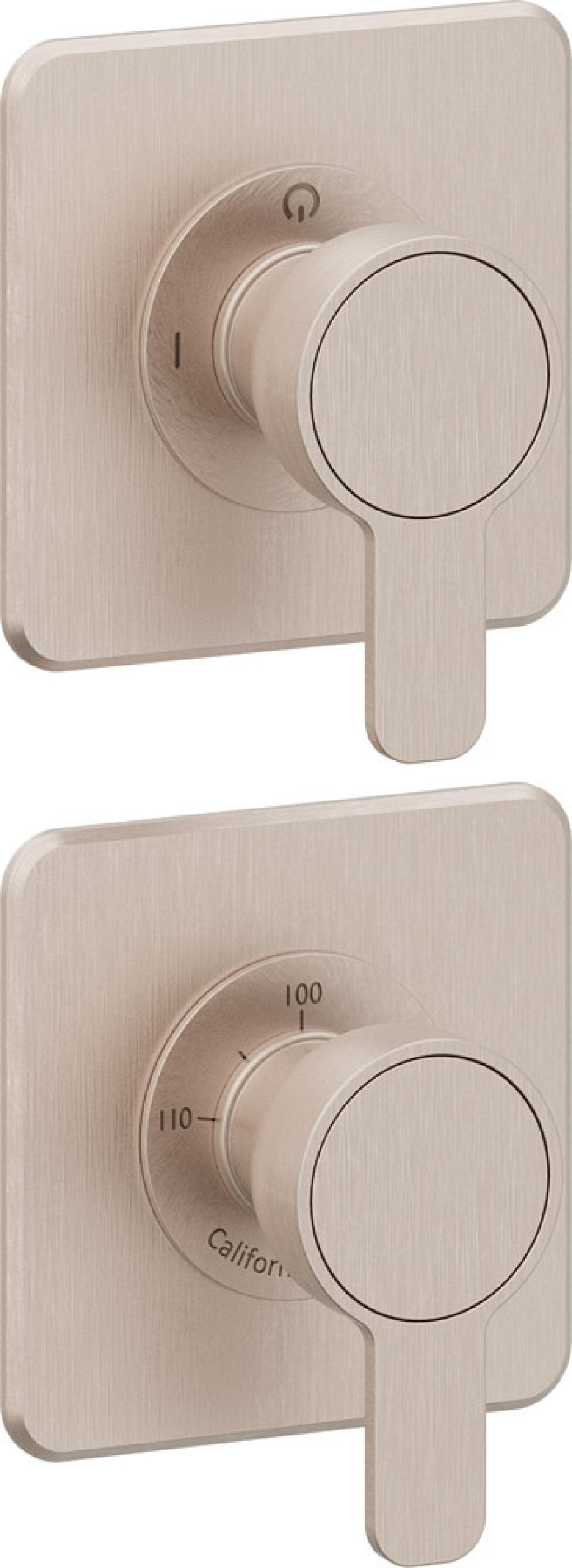California Faucets Capitola StyleTherm Vista con Control de Dos Salidas - Placa Doble Quad - Níquel Satinado