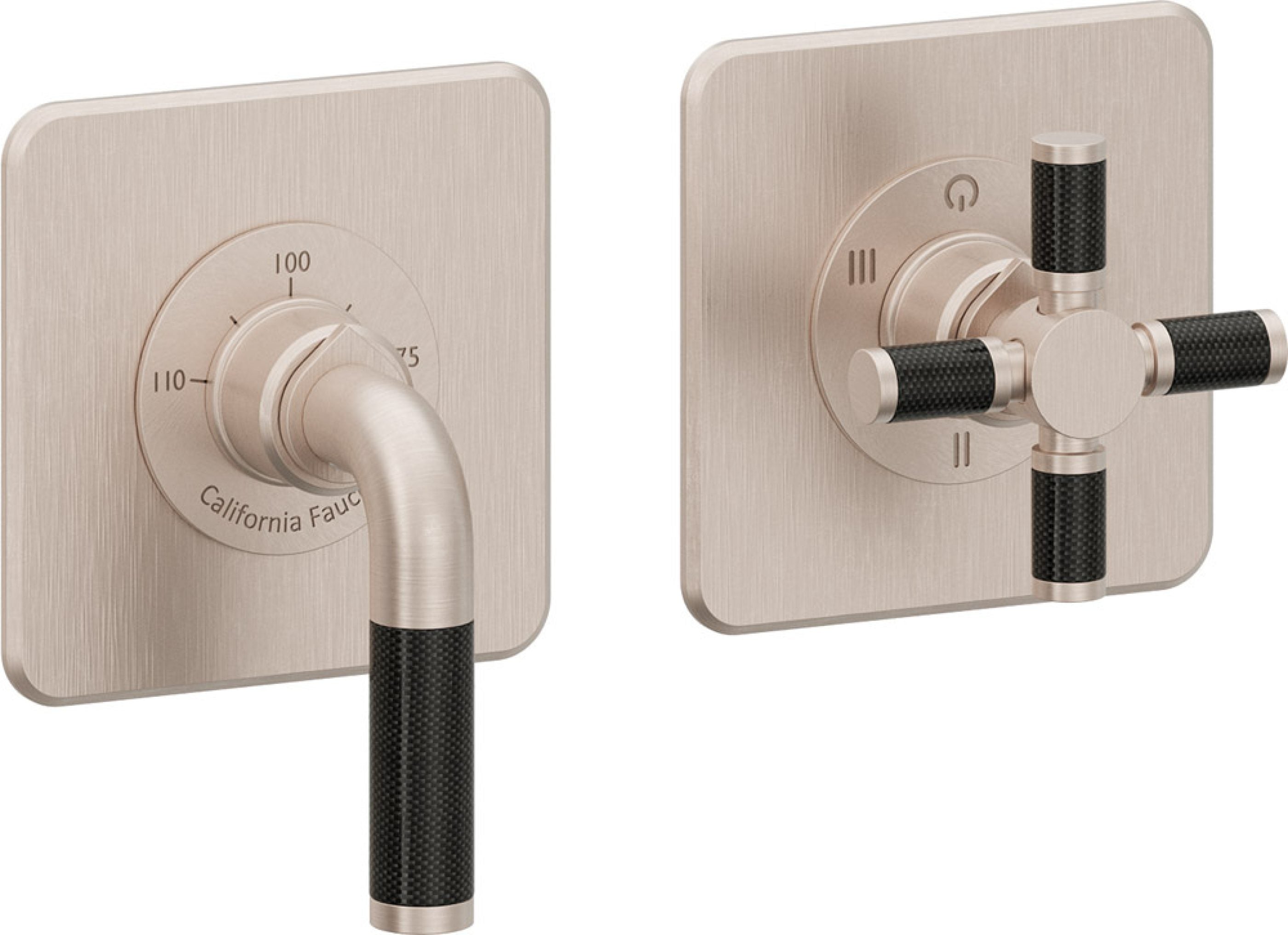 California Faucets Descanso StyleTherm Vista™ - Dos Placas Cuadradas (4" x 4" c/u) - Níquel Satinado