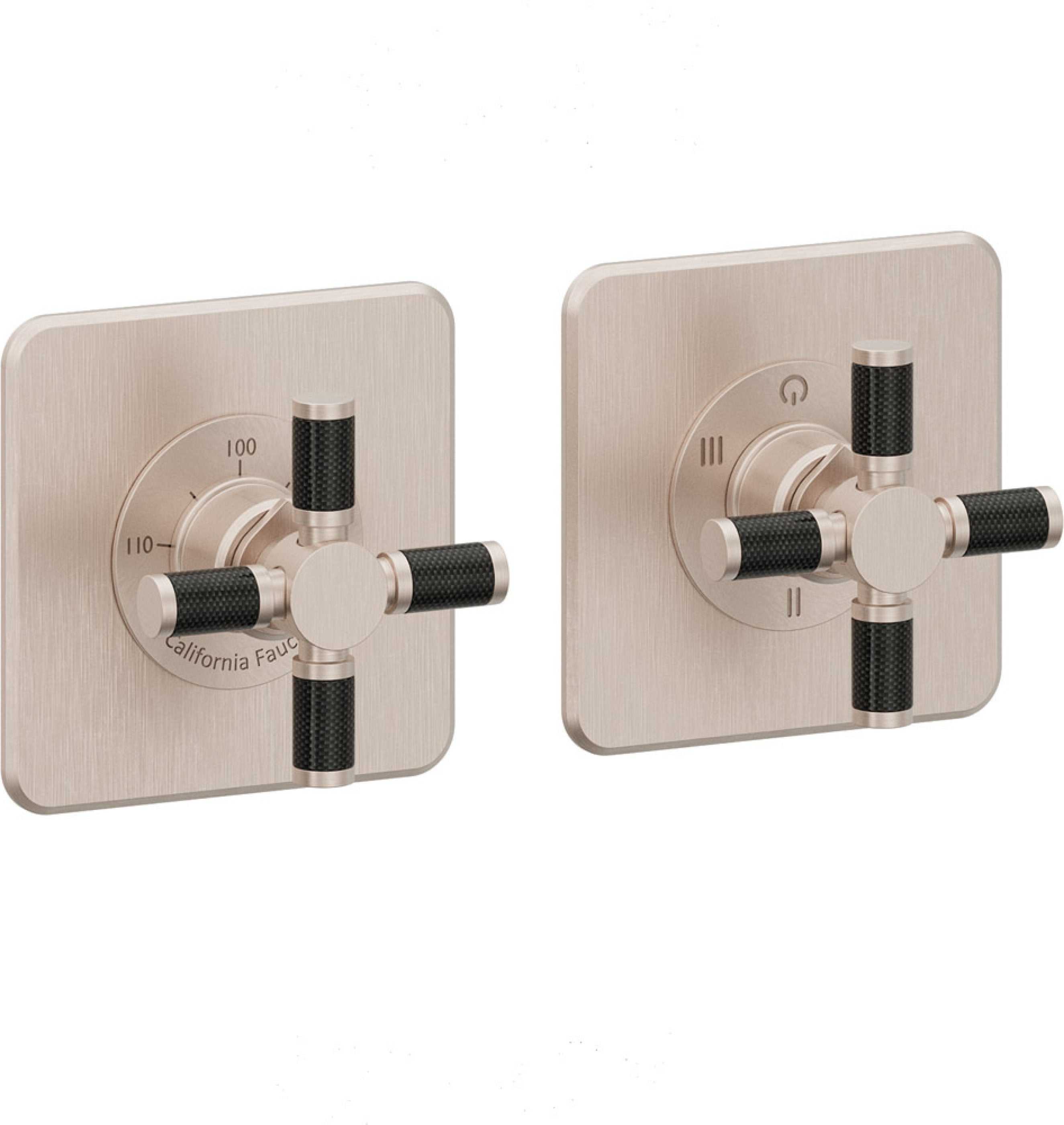 California Faucets Descanso StyleTherm Vista™ - Dos Placas Cuadradas (4" x 4" c/u) - Níquel Satinado