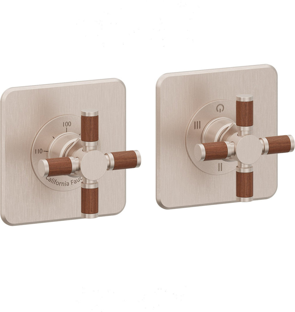 California Faucets Descanso StyleTherm Vista™ - Dos Placas Cuadradas (4" x 4" c/u) - Níquel Satinado
