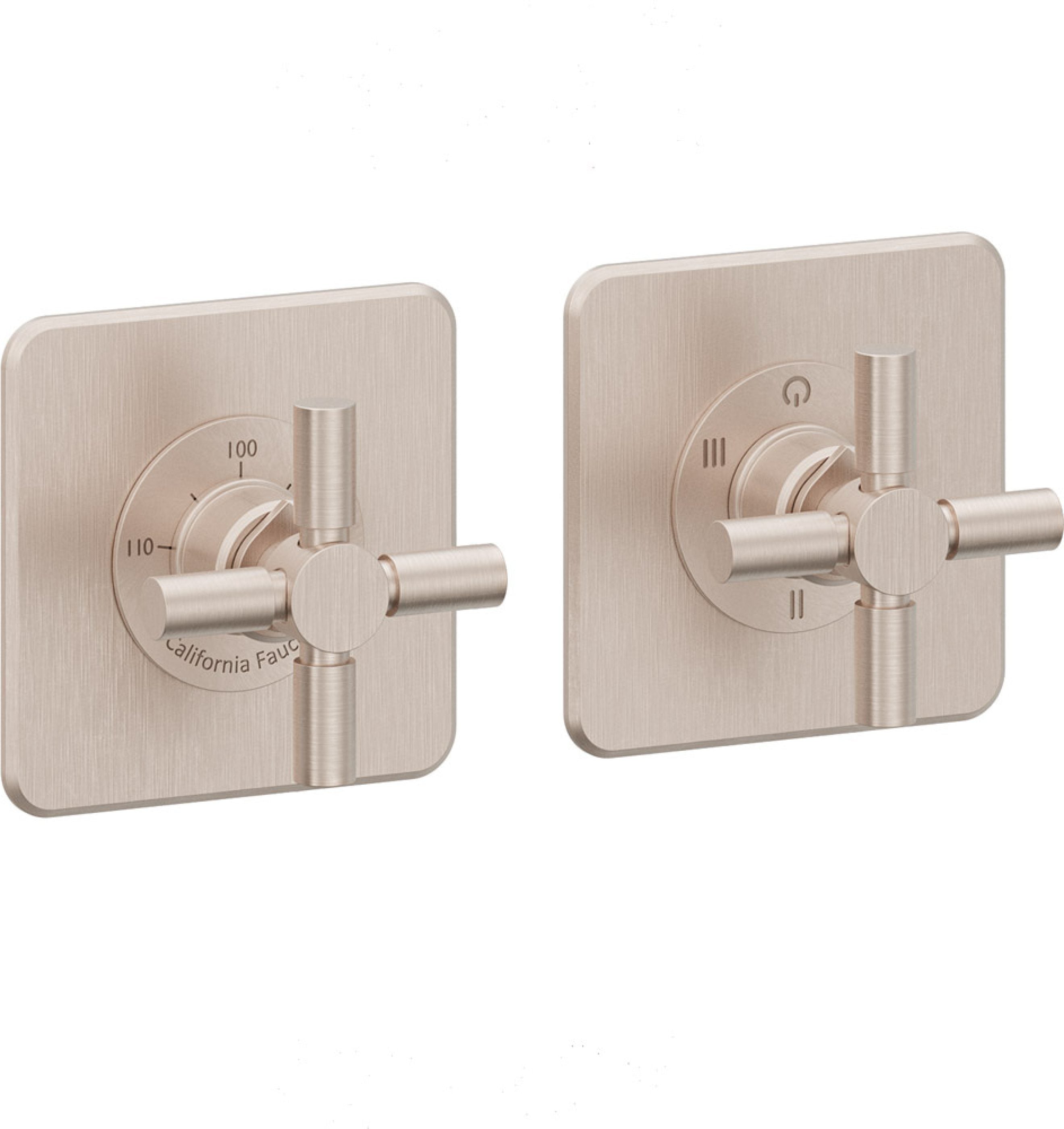 California Faucets Descanso StyleTherm Vista™ - Dos Placas Cuadradas (4" x 4" c/u) - Níquel Satinado