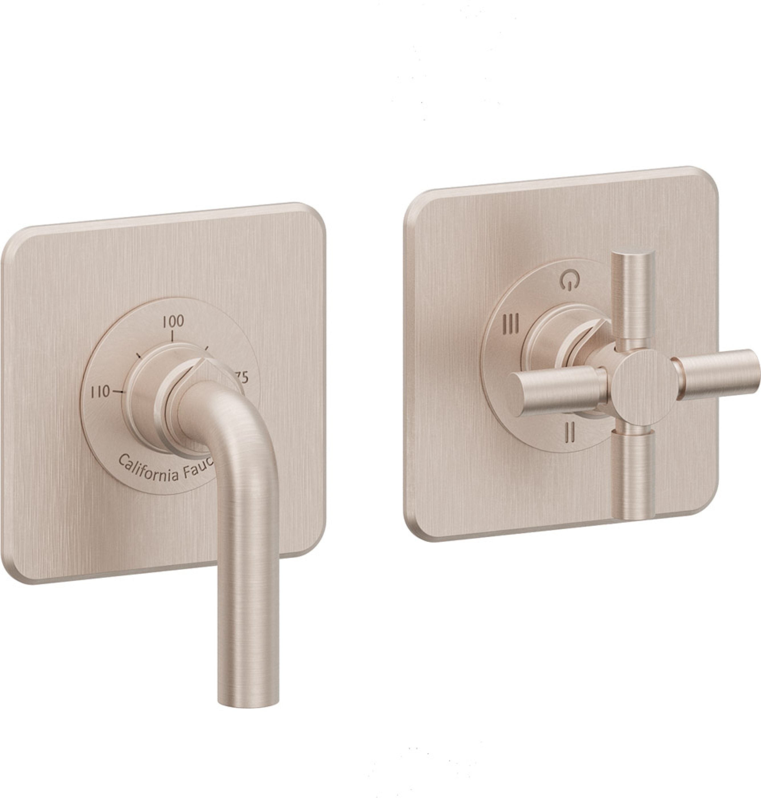 California Faucets Descanso StyleTherm Vista™ - Dos Placas Cuadradas (4" x 4" c/u) - Níquel Satinado