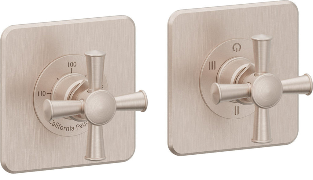 California Faucets Miramar StyleTherm Vista™ - Dos Placas Cuadradas (4" x 4" c/u) - Níquel Satinado