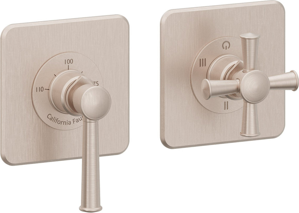 California Faucets Miramar StyleTherm Vista™ - Dos Placas Cuadradas (4" x 4" c/u) - Níquel Satinado