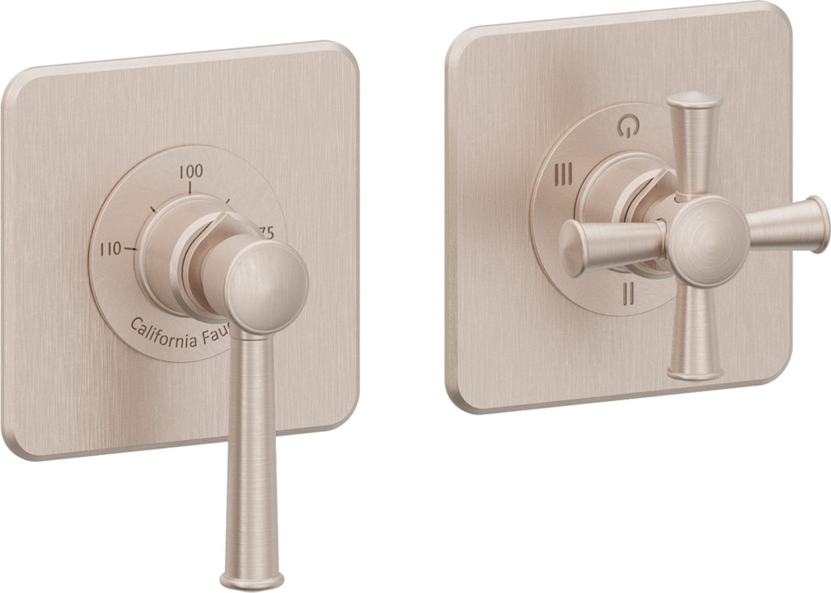 California Faucets Miramar StyleTherm Vista™ - Dos Placas Cuadradas (4" x 4" c/u) - Níquel Satinado