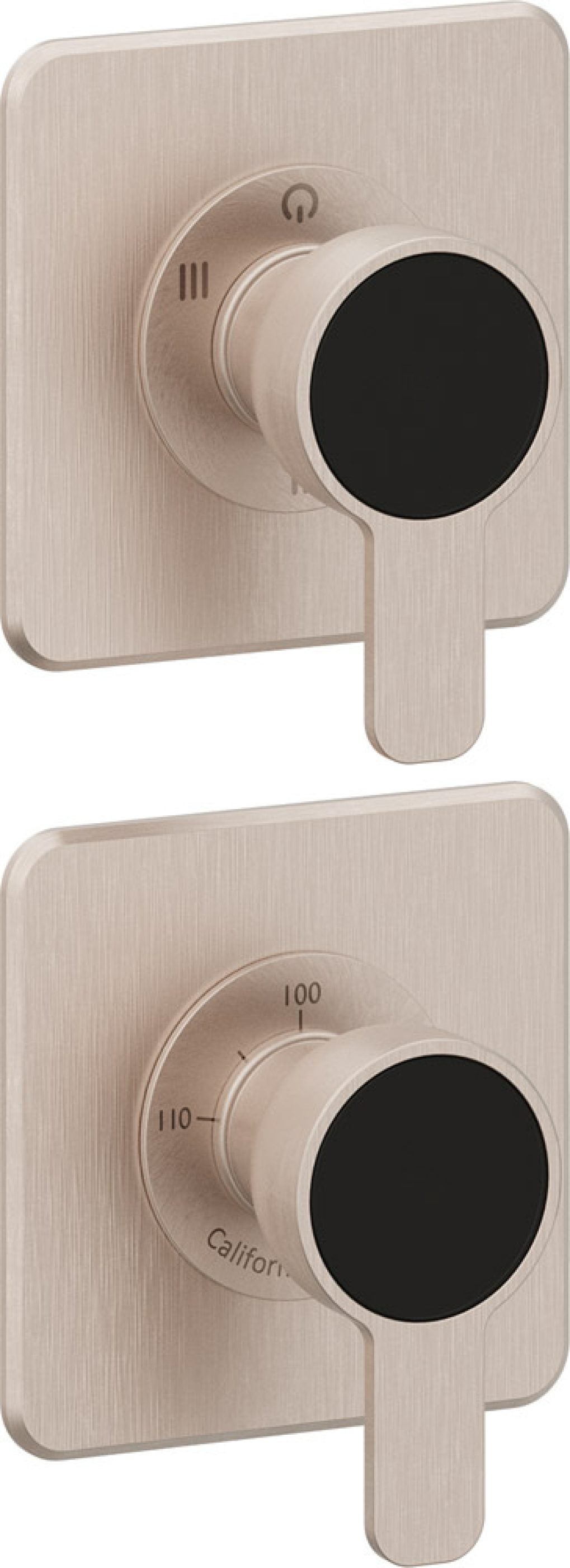 California Faucets Capitola StyleTherm Vista con Control de Tres Salidas - Placa Doble Quad - Níquel Satinado