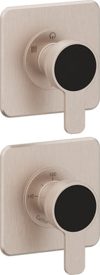 California Faucets Capitola StyleTherm Vista con Control de Tres Salidas - Placa Doble Quad - Níquel Satinado