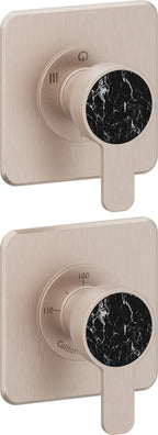California Faucets Capitola StyleTherm Vista con Control de Tres Salidas - Placa Doble Quad - Níquel Satinado